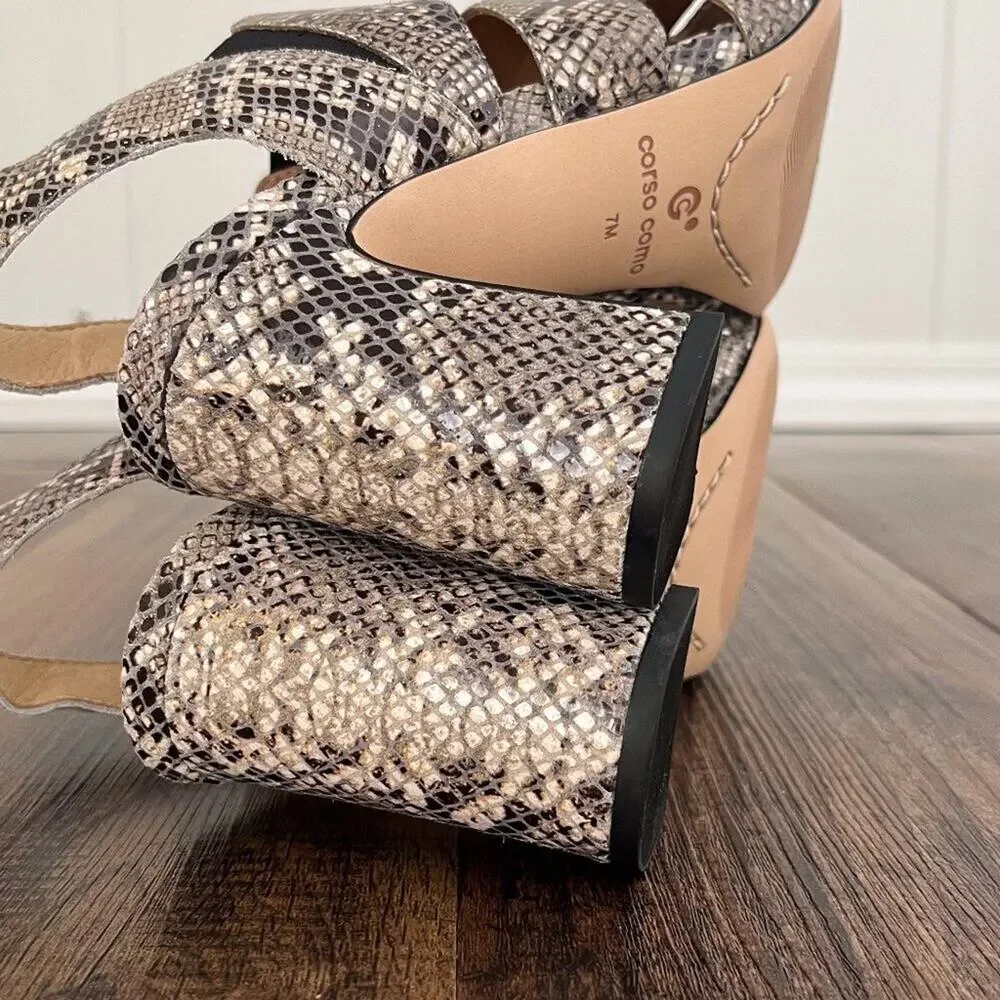 Corso Como Leather Slingback Heeled Sandal Snakeskin Size 7 Gray Multicolor
